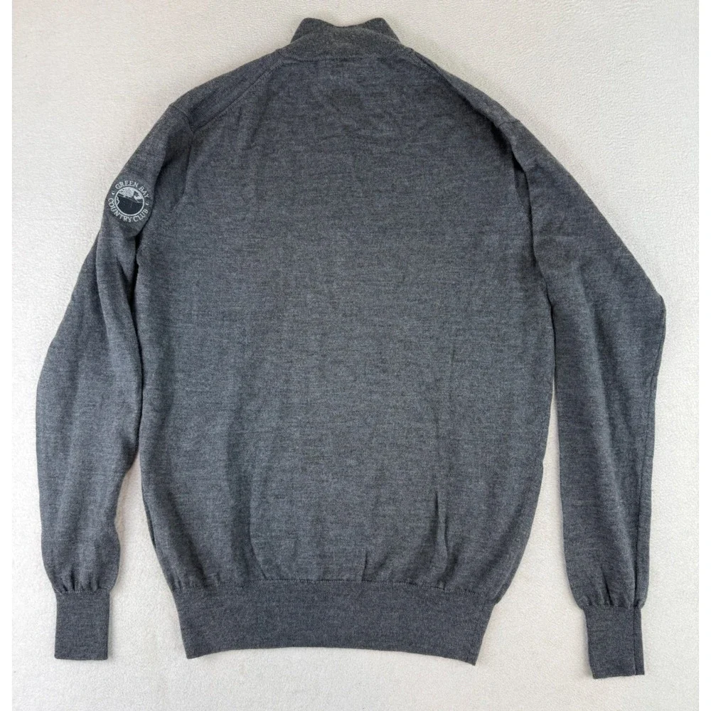 Peter Millar Sweater Mens Medium Gray Merino Silk 1/4 Zip Green Bay Country Club